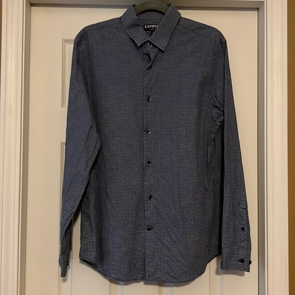 Navy Blue Patterned Dress Shirt